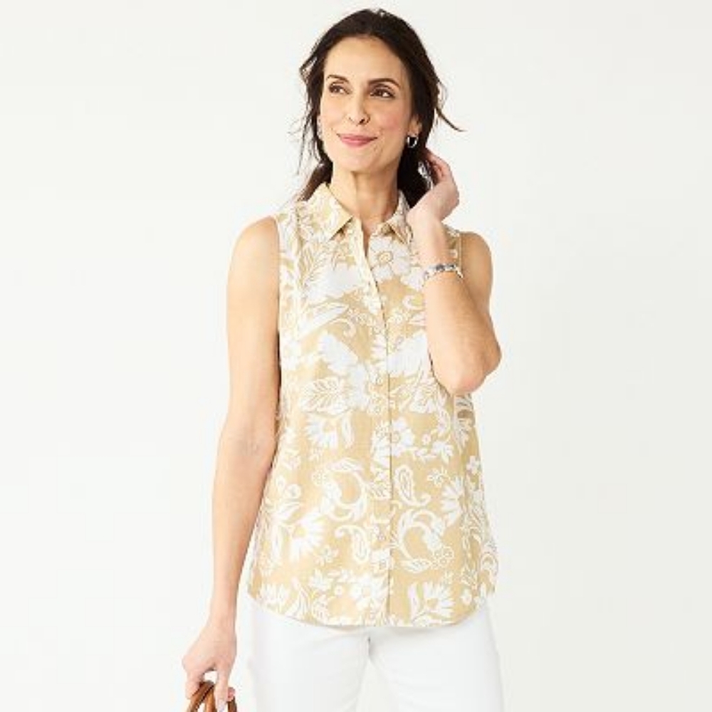 Croft and barrow linen blend sleeveless shirt